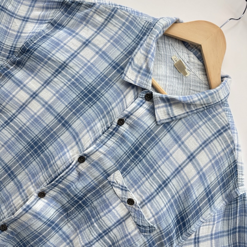 Carbon 2 Cobalt Shirt Mens XL Blue Plaid Cotton Double Layer Short Sleeve Casual